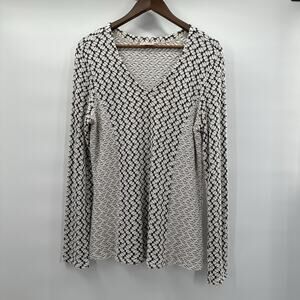 Tianello Top Shirt Womens Large Cream Tunic Art to Wear Stretch Textured